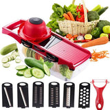 10 In 1 Mandolin Slicer Vegetable Cutter With Stainless Steel Blade Manual Potato Peeler Carrot Cheese Grater Nicer Kitchen Tool – Mandolin Vegetable Cutter – Red Color