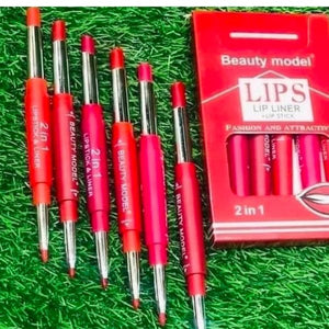 2-in-1 Waterproof Lipstick & Lip Liner – Long-lasting, All-day Color | Best Quality ]waterproof Lipstick [random Shades]