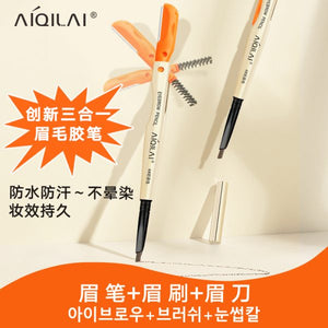 Aiqilai 3 In 1 Eyebrow Pencil | Eyebrow Pencil Gel | Anti-smudge | Long-lasting | Three-in-one | Double-headed | Folding Eyebrow Trimming Knife | Brush