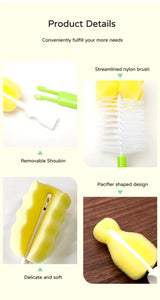 (pack Of 3 )baby Bottle And Teat Brush Set With Changeable Endings – Bottle, Sponge, Str